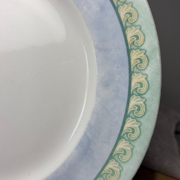 Corning Corelle "Palazzo" 10 3/4" Dinner Plate Blue/Green Rim Microwaveable - Picture 2 of 10